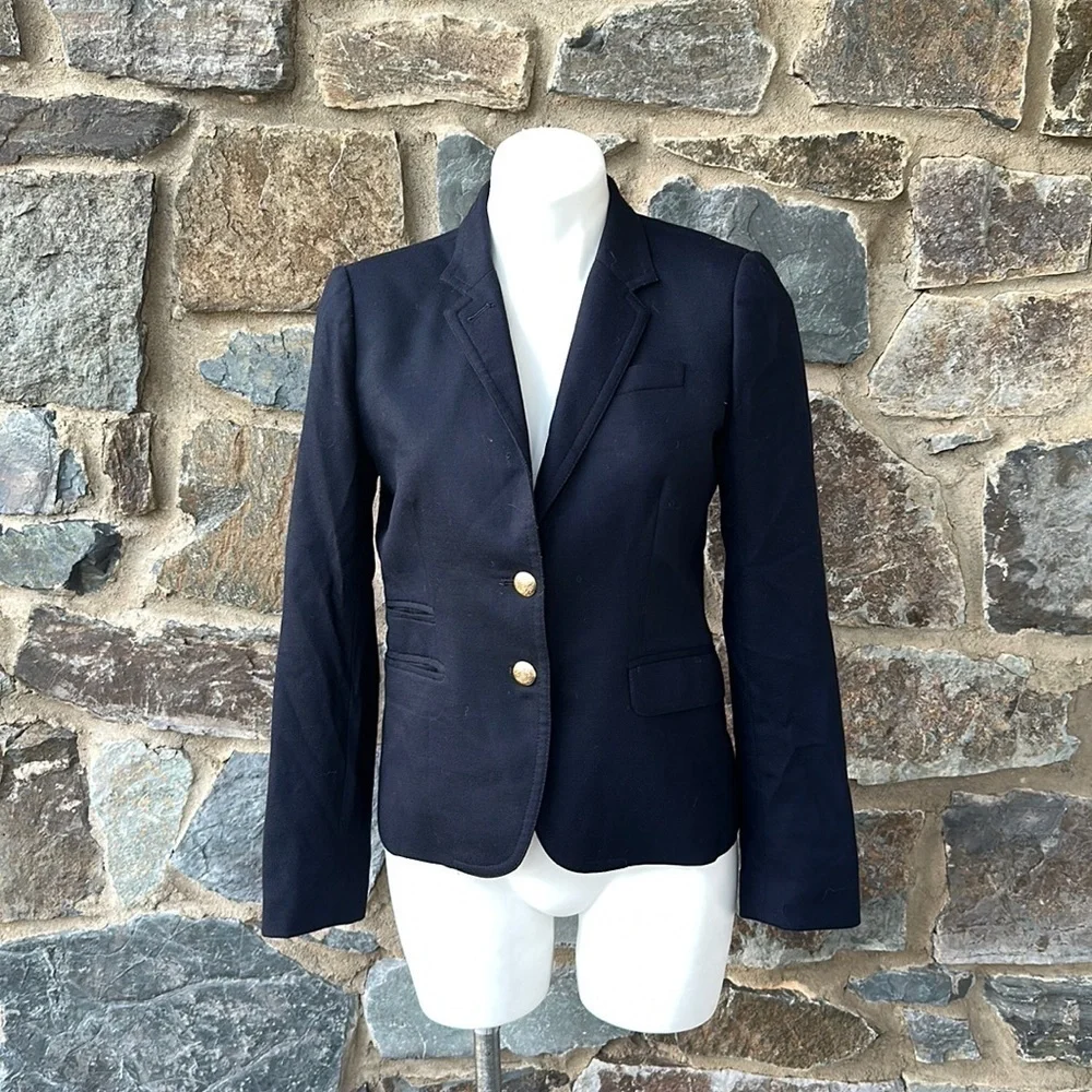 J CREW Schoolboy Blazer Wool blend black Classic Jacket Gold Button 28233 size 4